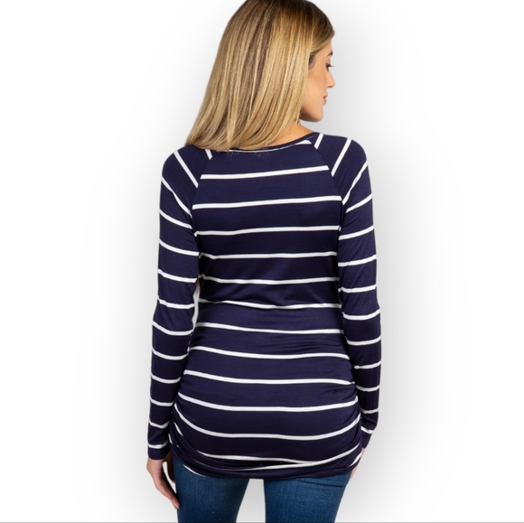 ROSIE POPE Navy Striped Ruched Maternity Top, Navy/ White XL - Picture 3 of 14